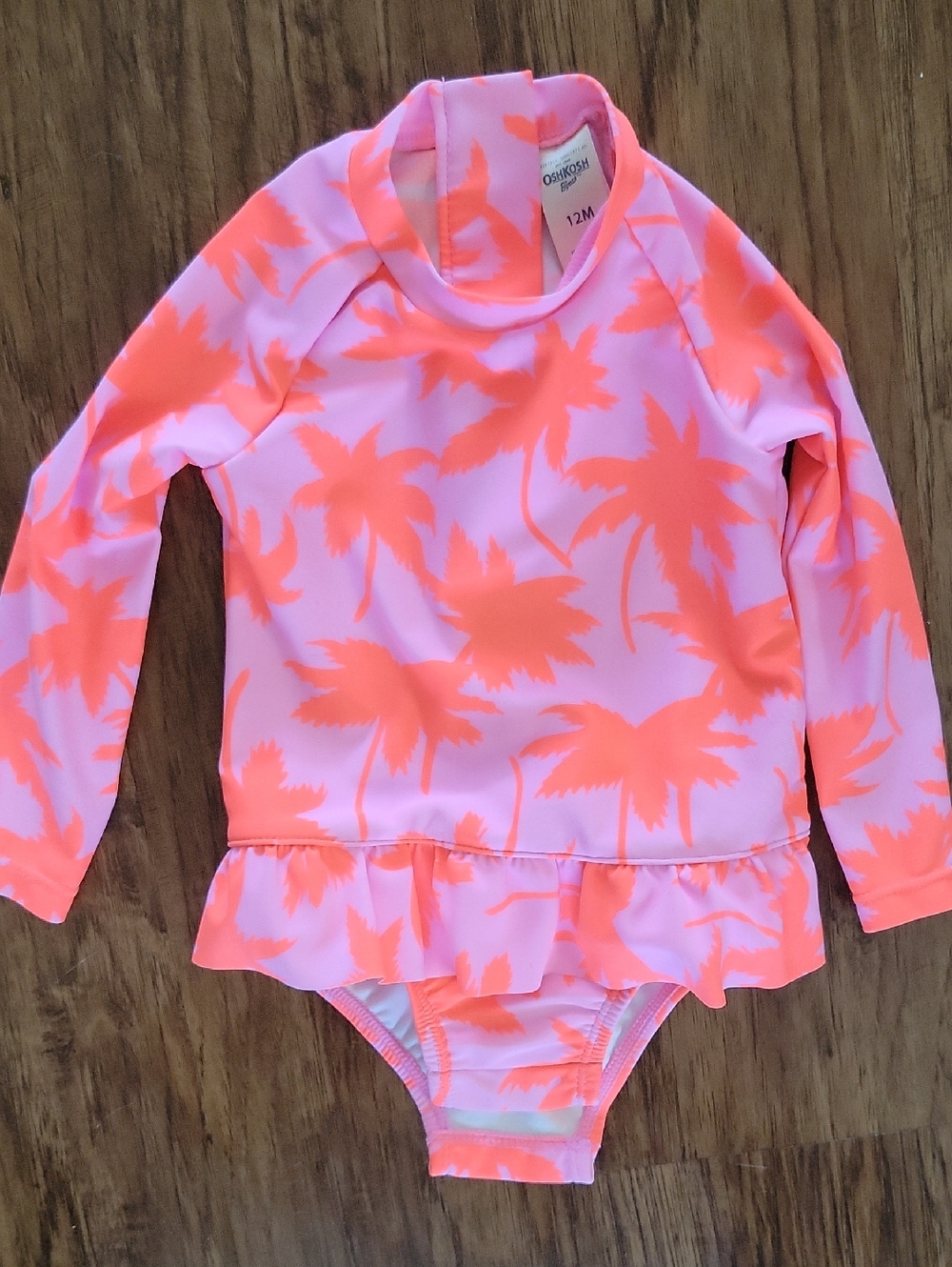 OshKosh B'gosh Neon Palm Long-Sleeve Rash Guard Swimsuit - Pink/Neon Orange